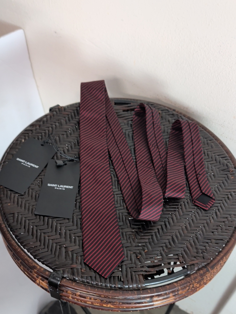 Saint Laurent Paris Tie Ray Paris 5 Woven 100 % Seta Flame/Black NWT Retail@$195